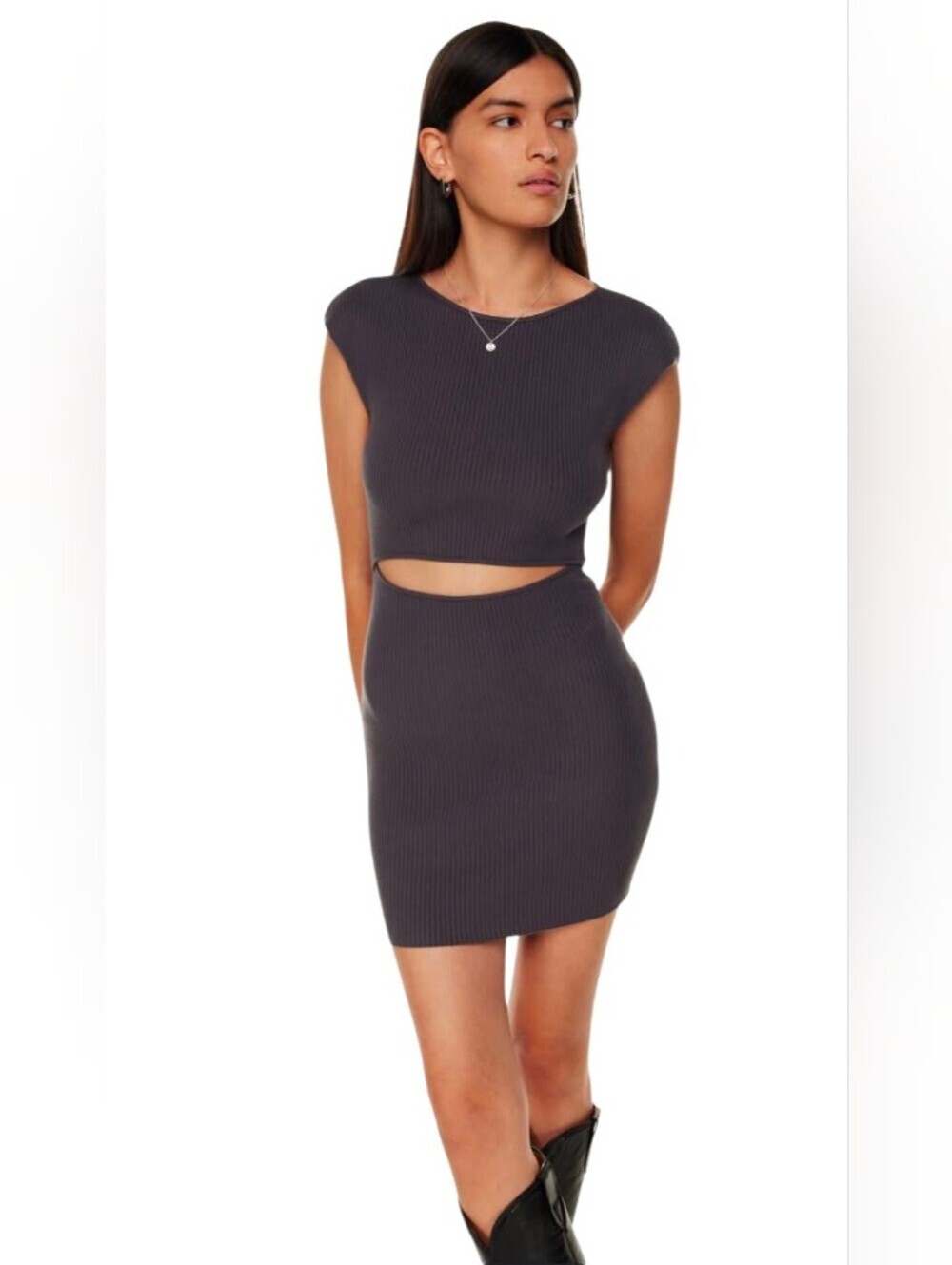 Wilfred NWT Cut Out Knit Mini Peppercorn Grey Size XS